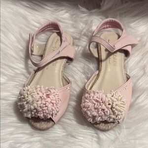 Pink and Cream Floral Embellished Sandals with Ankle Straps